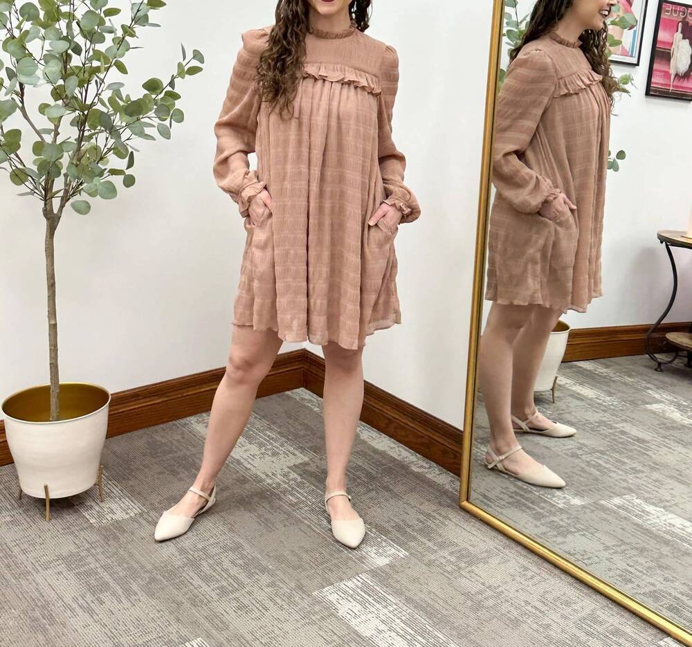 NEW LISTICLE textured long sleeve mini dress in dusty mauve
